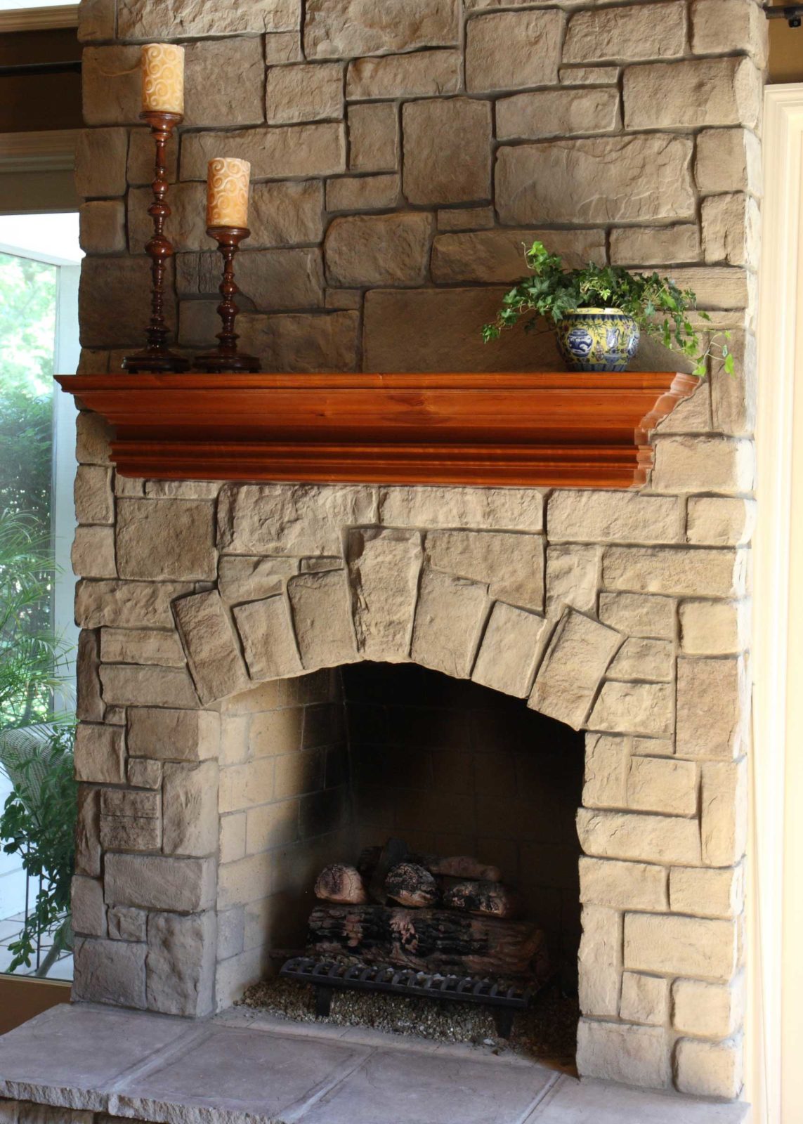 Minimalist Stone Fireplace Pictures with Simple Decor