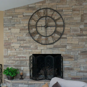 Reface your brick fireplace with cobble stone. Many ideas, stone styles and stone colors available