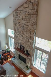 Top View of Finished Project - Two Story Stone Veneer Fireplace in Grayslake