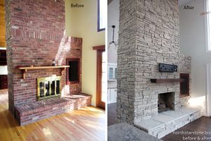 Can Stone Veneer be Applied Over Brick? Before and after
