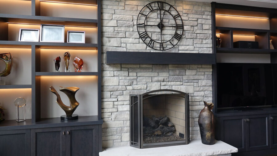 beautiful fireplace with modern decorations