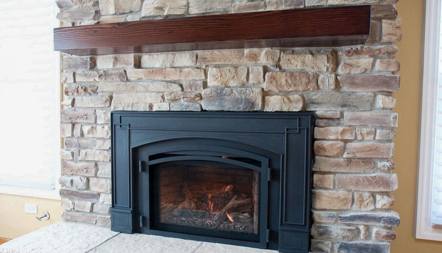 Expertly crafted stone veneer fireplace