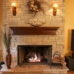 Fireplace refinishing with stone veneer