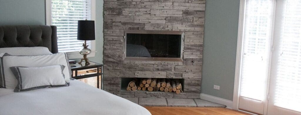 Home in Buffalo Grove, IL, with a stone veneer fireplace